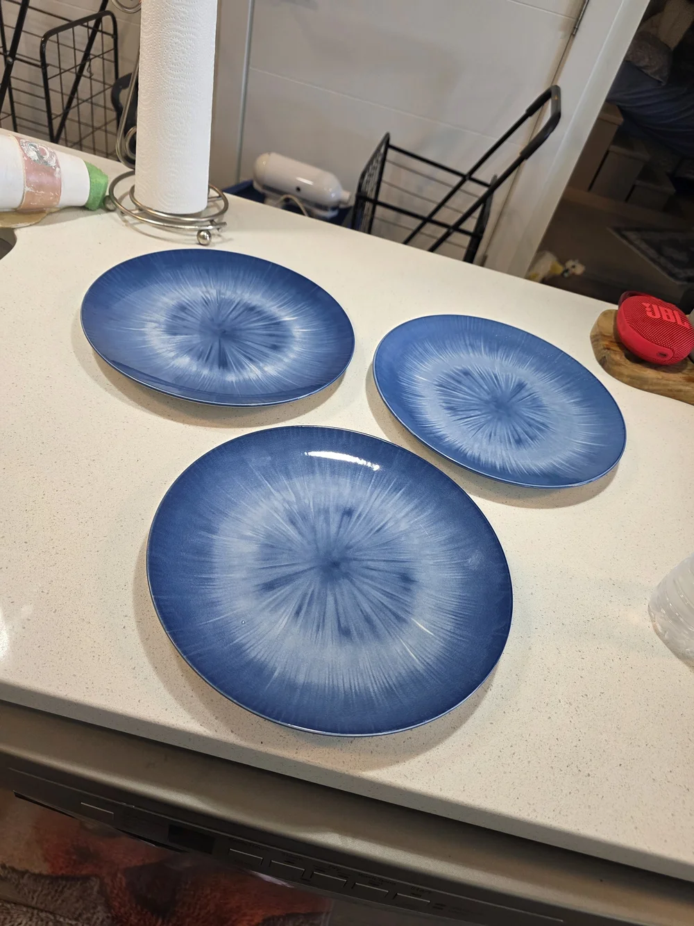 Blue Radial Glaze Dinner Plates - Set of 3